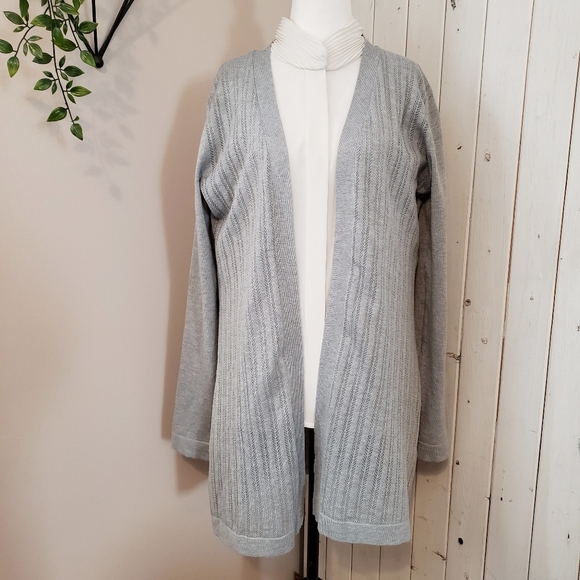 SOFT NEUTRAL LONG OPEN FRONT FINE KNIT SWEATER - Picture 4 of 11